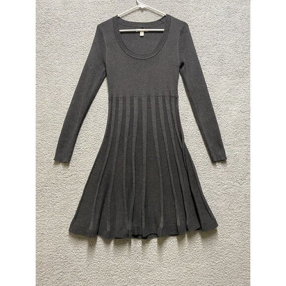 Dana Buchman Sweater Dress Womens Medium Gray Ribbed Long Sleeve - Picture 1 of 6